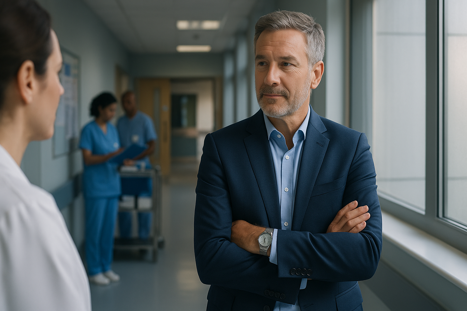 Directeur général de transition en mission dans un établissement de santé, pilotant les équipes pluridisciplinaires et garantissant la continuité des soins.